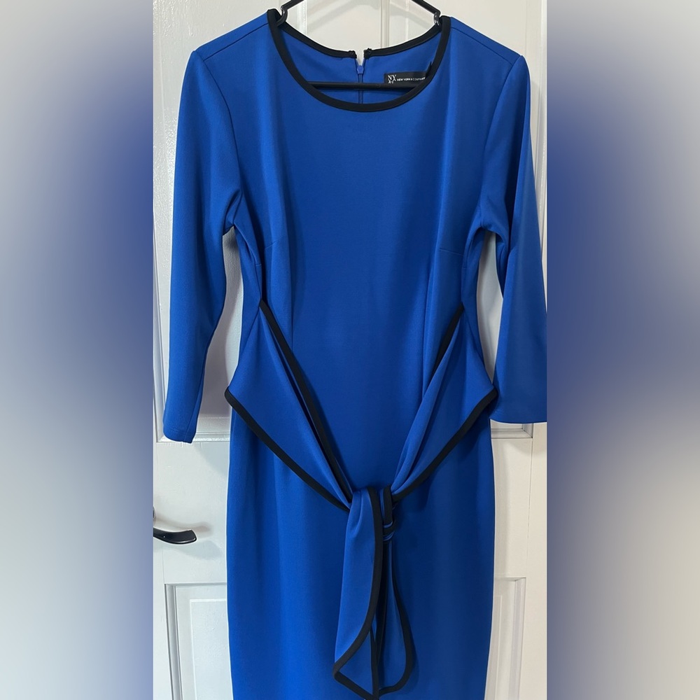 New York & Company Blue Ruched Tie Front Bodycon Dress